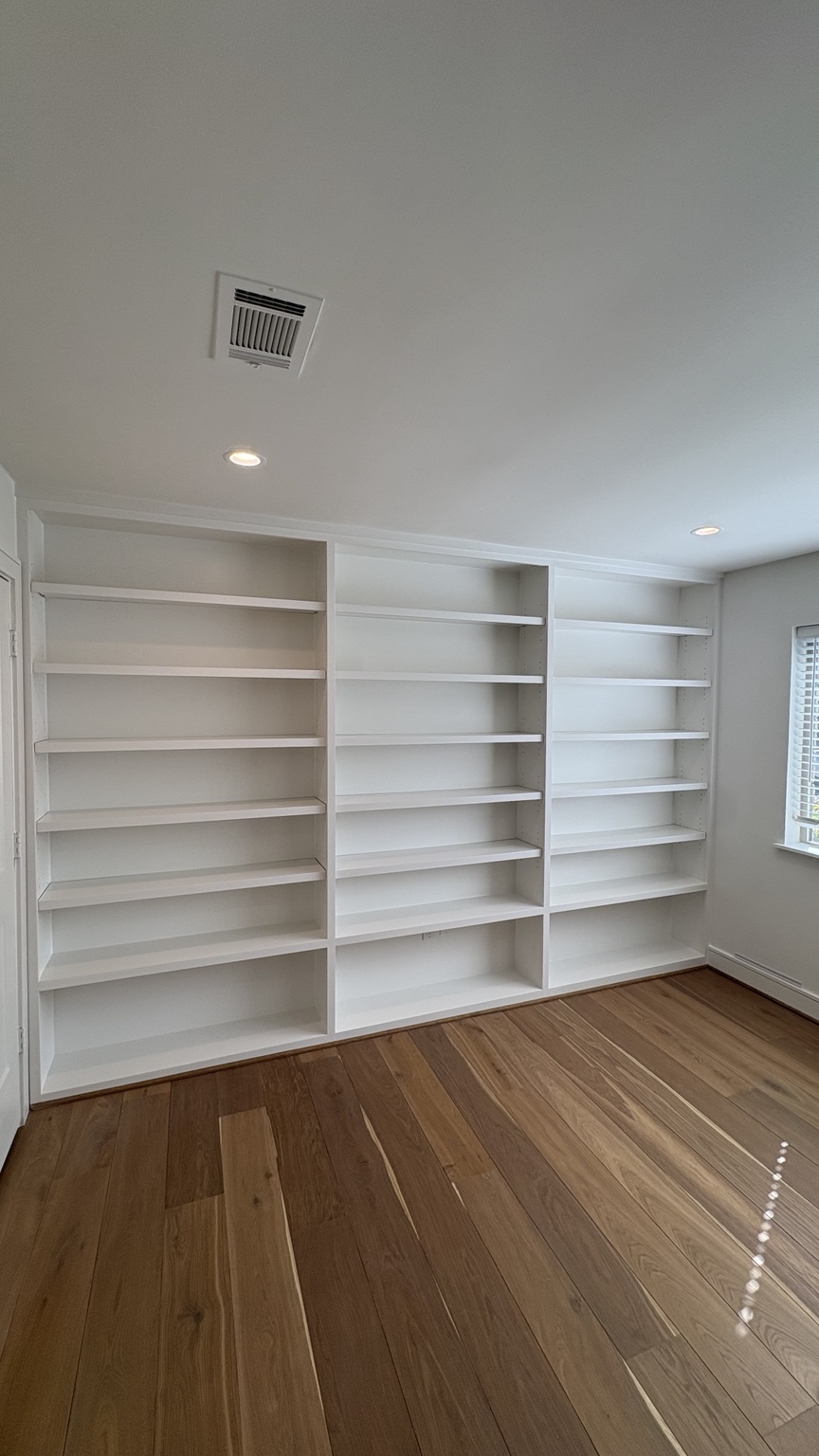 Detailed view of completed built in shelves